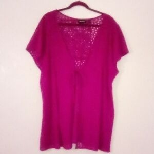 Knited Tie Front, Short Sleeve Cardigan By Avenue